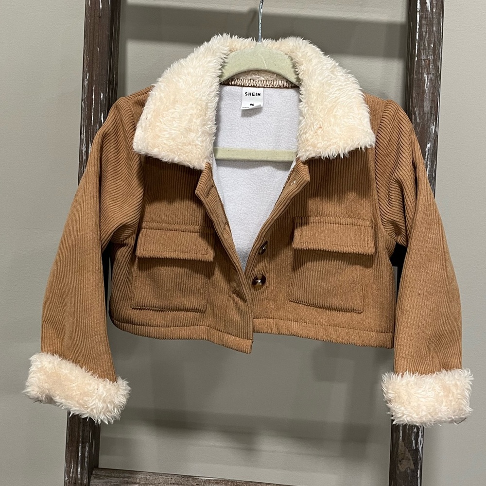 Toddler Corduroy Sherpa fleece lined Cropped Jacket